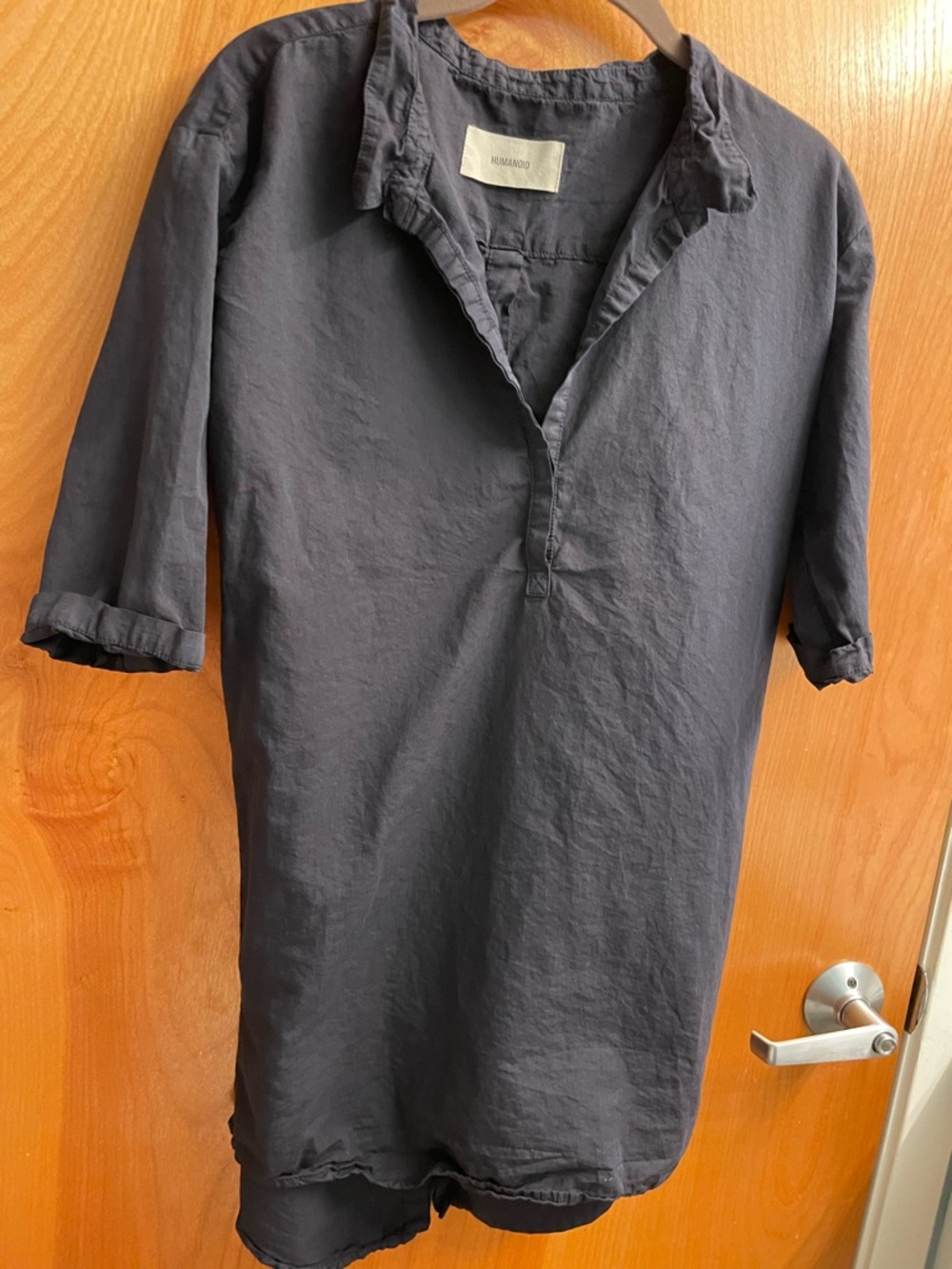 Women's Dark Navy Button-Down cotton/silk blend Blend Tunic Shirt